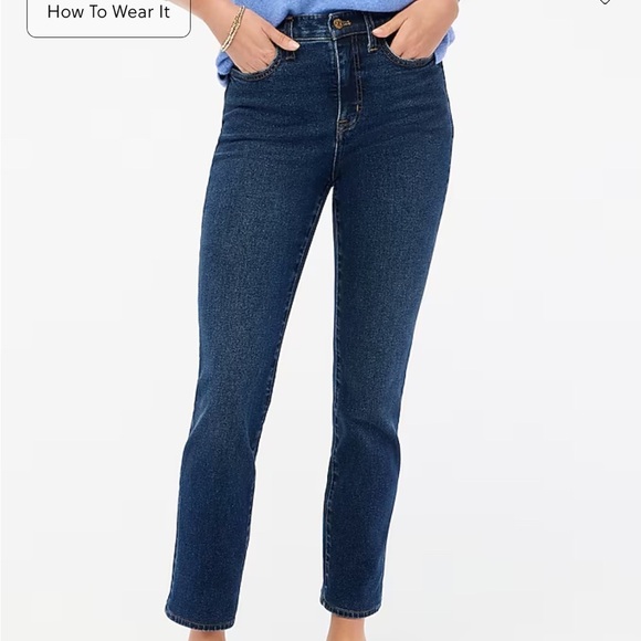 J crew dark wash blue Essential straight jean in all-day stretch - Picture 1 of 5